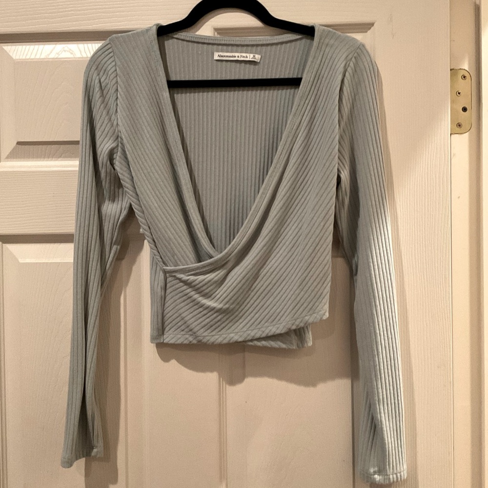 Abercrombie & Fitch Long Sleeve Ribbed Wrap Top - Medium